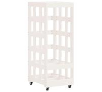 Porte-bûches - vidaXL - Bois massif pin - Blanc - Avec roulettes - Grand espace de rangement