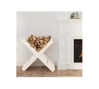 Porte bûches Blanc 47x39,5x48 cm Bois massif de pin