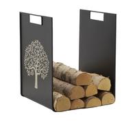 Porte-bûches en métal gris décor Arbre de Vie