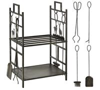 Porte-bûches - HOMCOM - range bûches étagère bois serviteur cheminée cerf 2 étagères - métal - 51,5x33x77cm - noir or vieilli