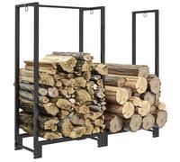 Porte-bûches - Outsunny - avec deux compartiments, 3 crochets, base surélevée - 123L x 32l x 115H cm - acier - noir