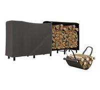 Porte-bûches - range-bûches - dim. 240L x 36l x 99H cm - sac de transport, housse inclus - métal noir Noir