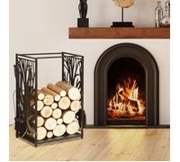 Porte bûches - Range bûches Serviteur de cheminée Arbre - Multi Accessoires étagère 46L x 29l x 70H cm Acier Noir