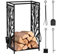 Porte bûches - Range bûches Serviteur de cheminée Arbre - Multi Accessoires étagère 46L x 29l x 70H cm Acier Noir