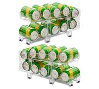 Porte-canettes pour garde-manger | 2 x étagères de stockage de soda, paniers de boissons à largeur réglable à 2 niveaux, distributeur rétractable empilable pour cuisine, réfrigérateur, garage