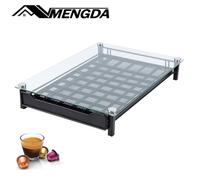 Porte-Capsules en Verre MENGDA - Rangement pour 60 Dosettes avec Tiroir Métallique et Support de Machine à Café