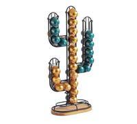 Porte capsules Nespresso "Cactus" en métal noir et bambou