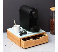 Porte Capsules Tiroir - Home Deco Factory - Brooklyn - Bois Et Verre - Marron Et Blanc