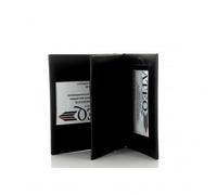 Porte-Carte 3 Volets - Cuir véritable Noir - Ouverture Horizontale - Emplacements pour Cartes Professionnelles - Support médaille Ronde ou carrée - Compatible avec médailles GK - 125×105 mm