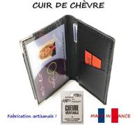 Porte carte crédit simple 1 à 2 carte + étui carte RFID, compact plat cuir chèvreNavigo, bancaire LOLUNA® (Bleu roi)