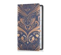 Porte-carte d'assurance en cuir synthétique avec fleurs vintage japonaises bleues et dorées - Organiseur pour cartes, documents essentiels, permis de conduire - Documents du véhicule