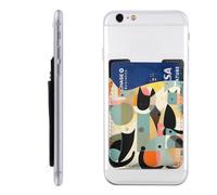 Porte-carte de téléphone imprimé chat art moderne milieu du siècle, support de carte de téléphone en cuir, adhésif sur poche pour cartes de crédit pour smartphones, blanc, taille unique, blanc, Taille