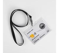 Porte-carte d'identité en plastique rigide avec ouverture pour le pouce pour carte d'identité, cartes d'identité, carte d'identité, étui de protection transparent + cordon tour de cou à 360° Noir