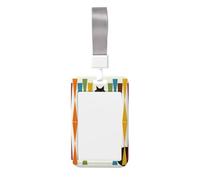 Porte-carte d'identité moderne du milieu du siècle imprimé chat avec sangle de cou étanche en plastique vertical