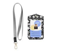 Porte-carte d'identité professionnel en cuir synthétique avec cordon - Fenêtre transparente imperméable pour le personnel de bureau et d'hôpital - Motif crâne humain noir et blanc
