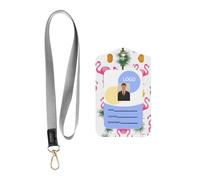 Porte-carte d'identité professionnel en cuir synthétique imprimé flamant rose et ananas avec lanière - Fenêtre transparente imperméable pour le personnel de bureau, hôpital.