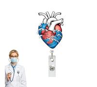 Porte-carte d'infirmière rétractable à clip vertical à motif cœur pour infirmière, médecin, enseignant, étudiant, assistant, employé, homme et femme