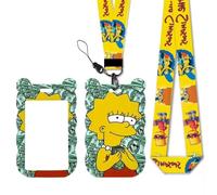 Porte-carte Lisa Simpson - Étui badge silicone motif billets + cordon tour de cou jaune - Porte carte scolaire/identité/pass transport - Design fun et original