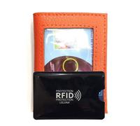 Porte-carte NAVIGO simple 1 à 3 cartes + étui Carte RFID, transparent, compact en cuir pour homme - femme LOLUNA® (Orange)