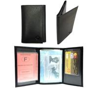 Porte carte papier voiture + étui Carte RFID, carte grise, permis, identité, assurance, 3 volets compact cuir LOLUNA® (Noir)