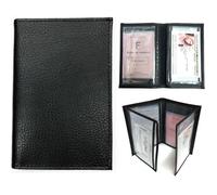 Porte carte papier voiture + étui Carte RFID, carte grise, permis, identité et assurance, 4 volets cuir LOLUNA® (Noir)