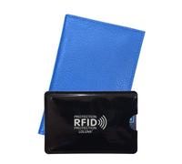 Porte carte papier voiture + étui Carte RFID, carte grise, permis, identité et assurance, 4 volets cuir LOLUNA® (Bleu clair)
