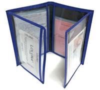 Porte carte papier voiture + étui Carte RFID, carte grise, permis, identité et assurance, 4 volets cuir LOLUNA® (Bleu roi)