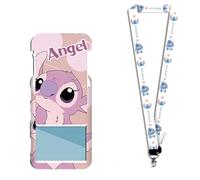 Porte-carte/Porte-badge « Angel » - Lil o & Sti tch (rose) - Fenêtre PVC + Attache rétractable, porte-carte pour badge d’entreprise, cartes de transport et cartes d’identité