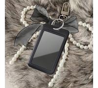 Porte-carte rigide en acrylique avec nœud de perles unisexe, porte-clés avec nœud en maille noire et fausse perle, pendentif perlé unique, convient pour les coques de téléphone, design de nœud minimal