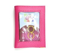 Porte-carte simple 1 à 3 cartes, transparent, compact, pour Navigo, bancaire, etc... en cuir pour homme et femme -Fuchsia-LOLUNA®