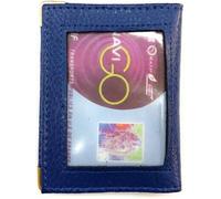 Porte-carte simple 1 à 3 cartes, transparent, compact, pour Navigo, bancaire, etc... en cuir pour homme / femme -Bleu