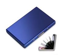 Porte-cartes à 6 emplacements en acier inoxydable avec protection et design en accordéon pour cartes de visite et cartes d'identité, boîte à cartes portable fine et portable, plusieurs couleurs (bleu)