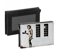 Porte-Cartes Automatique Anti-RFID - Banksy Cro Magnon Fast Food Graffiti Street Art - Portefeuille Intelligent avec Ejection Rapide des Cartes Etui Securise Aluminium et Similicuir Imprime en France