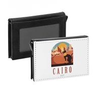Porte-Cartes Automatique Anti-RFID - Cairo Egypt Illustration Le Caire Egypte Chat Pyramide Sphinx - Portefeuille Intelligent avec Ejection Rapide des Cartes Etui Securise Aluminium et Similicuir