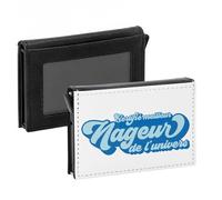 Porte-Cartes Automatique Anti-RFID - Certifié meilleur Nageur de l'univers Natation Piscine - Portefeuille Intelligent avec Ejection Rapide des Cartes Etui Securise Aluminium et Similicuir Imprime en