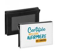 Porte-Cartes Automatique Anti-RFID - Certifiée meilleure Infirmiere de l'univers Hopital Medecine - Portefeuille Intelligent avec Ejection Rapide des Cartes Etui Securise Aluminium et Similicuir
