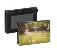 Porte-Cartes Automatique Anti-RFID - Eternal Life John 3:16 Bible Verse Spiritual Religious Quote - Portefeuille Intelligent avec Ejection Rapide des Cartes Etui Securise Aluminium et Similicuir