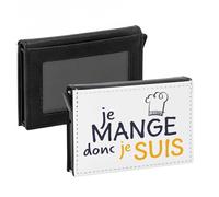 Porte-Cartes Automatique Anti-RFID - Je Mange donc je Suis Humour Jeu de Mot Philosophie - Portefeuille Intelligent avec Ejection Rapide des Cartes Etui Securise Aluminium et Similicuir Imprime en