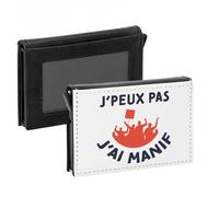 Porte-Cartes Automatique Anti-RFID - J'Peux Pas J'ai Manif - Militant France Blague Manifestation Portefeuille Intelligent avec Ejection Rapide des Cartes Etui Securise Aluminium et Similicuir