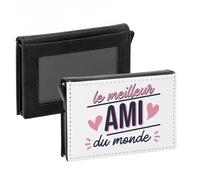 Porte-Cartes Automatique Anti-RFID - Le Meilleur Ami du Monde Amitié Copain Copine - Portefeuille Intelligent avec Ejection Rapide des Cartes Etui Securise Aluminium et Similicuir Imprime en France