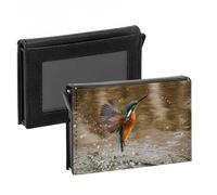 Porte-Cartes Automatique Anti-RFID - Magnifique Martin Pecheur Volant Au Dessus de L'eau Oiseau - Portefeuille Intelligent avec Ejection Rapide des Cartes Etui Securise Aluminium et Similicuir