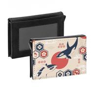 Porte-Cartes Automatique Anti-RFID - Orque Motif Japonais Geometrie Forme Forme Animaux - Portefeuille Intelligent avec Ejection Rapide des Cartes Etui Securise Aluminium et Similicuir Imprime en