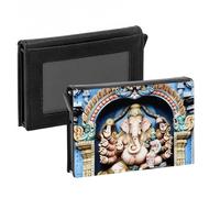 Porte-Cartes Automatique Anti-RFID - Statue Peinte de Ganesh Dieu Elephant de l'Inde Sagesse Savoir - Portefeuille Intelligent avec Ejection Rapide des Cartes Etui Securise Aluminium et Similicuir