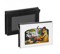 Porte-Cartes Automatique Anti-RFID - Trust No Man Collage Vintage Illustration Art Humour Parodie Meme - Portefeuille Intelligent avec Ejection Rapide des Cartes Etui Securise Aluminium et Similicuir