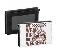 Porte-Cartes Automatique Anti-RFID - We Wear Dirt on Weekends Motorcycle Motocross Dirt Bike - Portefeuille Intelligent avec Ejection Rapide des Cartes Etui Securise Aluminium et Similicuir Imprime