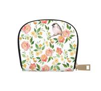 Porte-cartes avec 12 emplacements pour cartes et pièces de monnaie avec fermeture éclair et imprimé plumes de paon vert pour homme et femme, Fleur et oiseau., One Size, Pochette à monnaie