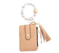 Porte-Cartes avec Cordon en Perles - Portefeuille en Cuir synthétique de Style bohème - Élégant Porte-Cartes - Porte-Cartes pour Carte d'accès, Carte de Bus, Carte d'identité, Kaki, Reportez-Vous