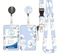 Porte-Cartes avec Cordon Fleuri Blanc, Badge D'Identification, Porte-Cartes avec Cordon, Cordon Détachable avec Clip Rétractable pour Cartes de Visite, Cartes D'EntréE, Cartes D'Identité