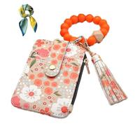 Porte-Cartes Bracelet Fleuri Femme, Mignon Porte-Crédits Perles en Silicone, Pochette Pratique Style Ethnique
