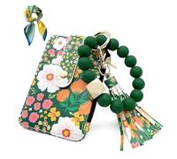 Porte-Cartes Bracelet Fleuri Femme, Mignon Porte-Crédits Perles en Silicone, Pochette Pratique Style Ethnique